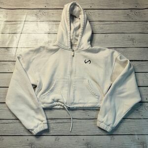 TLF Apparel White Cropped Zip-Up Hoodie with Drawstring